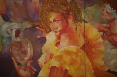 a painting of a woman in front of a mirror at Hotel Casa Noi in Cartagena de Indias