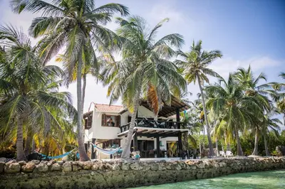 a house on the beach with palm trees at Cabana SalSiPuedes in Tintipan Island