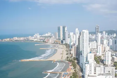 a view of a city with a beach and buildings at Edificio Palmetto Beach Apto 1702 in Cartagena de Indias