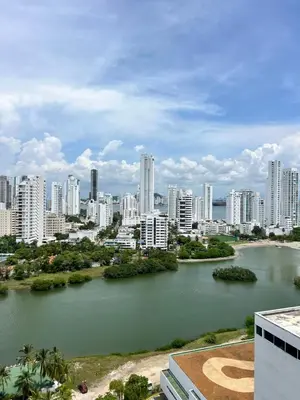 a view of a city with a river and buildings at El Nuevo Conquistador in Cartagena de Indias