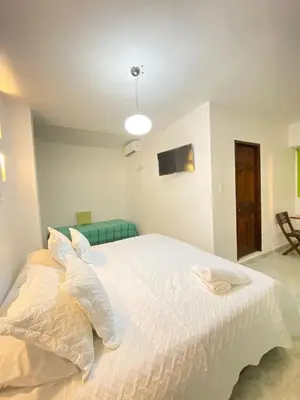 a bedroom with a large white bed with pillows at Patio de Getsemani in Cartagena de Indias