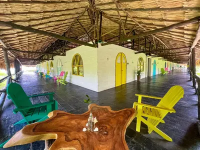 a room with colorful chairs and a tree in the middle at Hotel Isla Palma Reserva Natural in Isla Palma