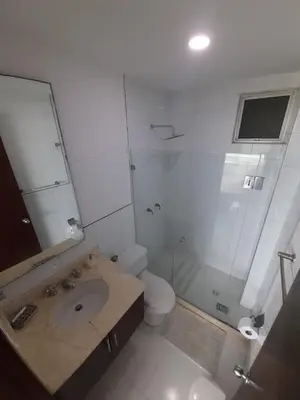 a bathroom with a shower and a sink and a toilet at Cartagena Boquilla Morros playa apt 1 in Cartagena de Indias