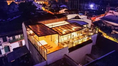 an overhead view of a building at night at Casa Amanzi Cartagena by Bernalo Hotels in Cartagena de Indias