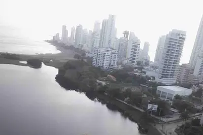 an aerial view of a city with a river and buildings at IV 2 bedroom apartment in Cartagena de Indias