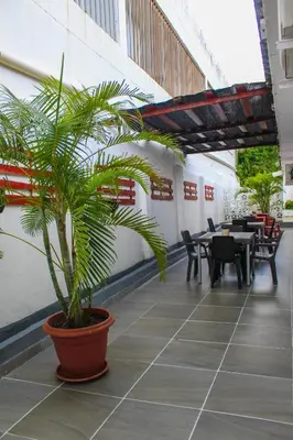 a plant in a pot on the floor of a building at Hotel Poblado Suite in Barranquilla