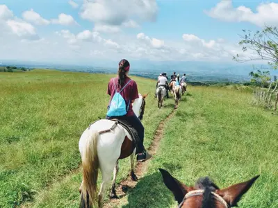 a group of people riding horses on a field at Hotel Restaurante Selva Negra in Turbaco