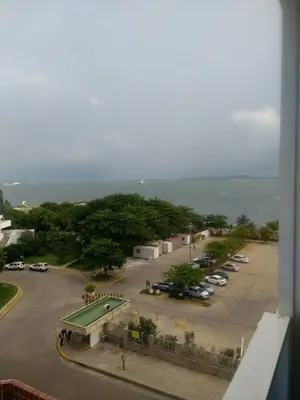 arial view of a parking lot with cars parked at Sea View Apartment 1-5C air wifi in Cartagena de Indias