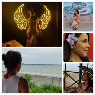 a collage of pictures of a woman with angel wings at HOSTAL BELLEZA TROPICAL in Moñitos