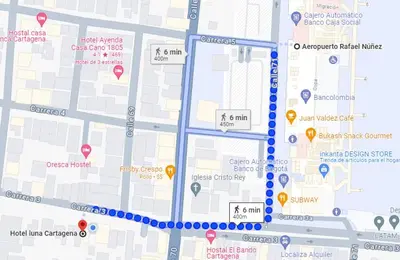 a map of a city with circled attractions at Luna Cartagena Airport Hotel in Cartagena de Indias