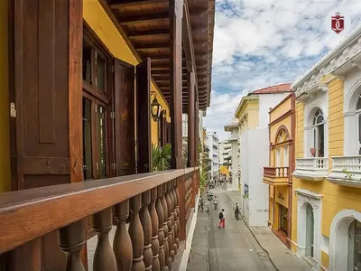 a view of a street from a balcony of a building at Casa Cordoba Román in Cartagena de Indias