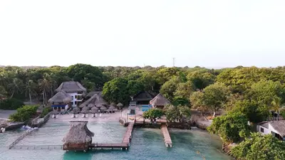 an aerial view of a resort in the water at Hotel Isla del Sol in Isla Grande