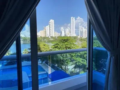 a view of a city from a window at Hermoso y amplio apartamento en Cartagena de Indias in Cartagena de Indias