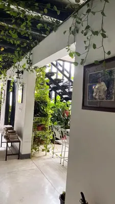 a room with chairs and plants in a building at Casa Ines in Santa Marta