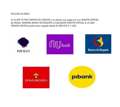 a screenshot of the different logos for the pm bank and paradise deposit at MR1-2G APARTAMENTO BASICO CERCA AL MAR CON AIRE ACONDICIONADO Y WIFi PARA 4 PERSONAS in Cartagena de Indias