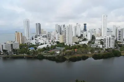 an aerial view of a city with a body of water at APARTAMENTO CON VISTA AL MAR CARIBE PISO 19 - Espectacular in Cartagena de Indias