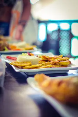 a table with plates of food on top at Gafitas in Playa Blanca