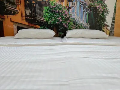 two large white pillows sitting on top of a bed at Apartamento Cómodo y encantador en cartagena in Cartagena de Indias