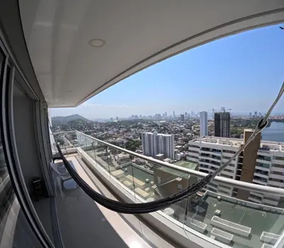 a view of a city from a window in a building at Apartamento Cartagena 180, vista espectacular in Cartagena de Indias