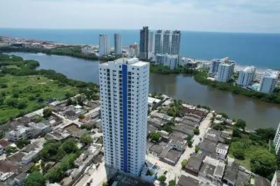 an aerial view of a tall building next to a river at Taller del artista II in Cartagena de Indias
