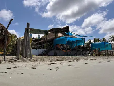 a elephant on a ride on the beach at Arcoiris EcoHotel in San Bernardo del Viento