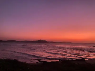 a sunset on a beach with the ocean at California House in Santa Veronica