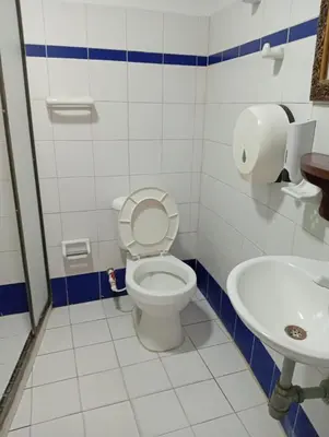 a bathroom with a toilet and a sink at Condominio, Cabaña 202 in Puerto Viejo